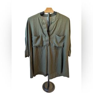 Anne Klein Olive Green Tunic Linen blend High-Low